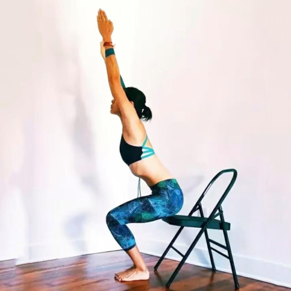 Professional Iyengar Auxiliary Chair Yoga Chair Hardened and Thick Yoga Folding Chair Solid Anti-Slip Stable and Durable,Black