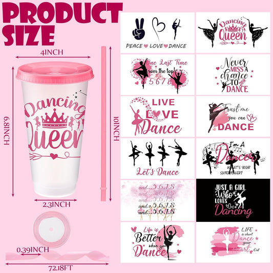 12 Pcs Dance Recital Gifts 24 oz Ballet Dancer Tumblers for Girls