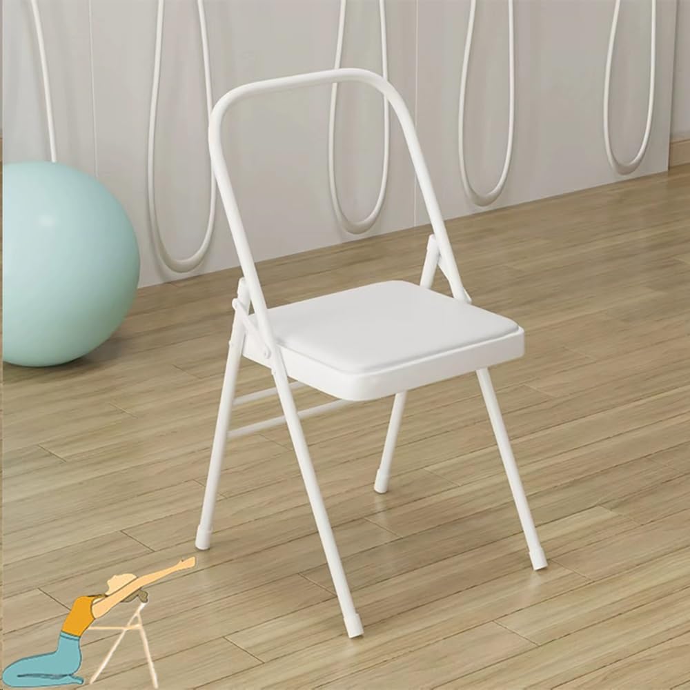 Backless Yoga Chair for Adults Foldable Yoga Auxiliary Chair W/Non-Slip Feet, Metal Folding Handstand Training Tool Chair for Yoga Beginner, Capacity Within 100kg/220lbs(Camel)