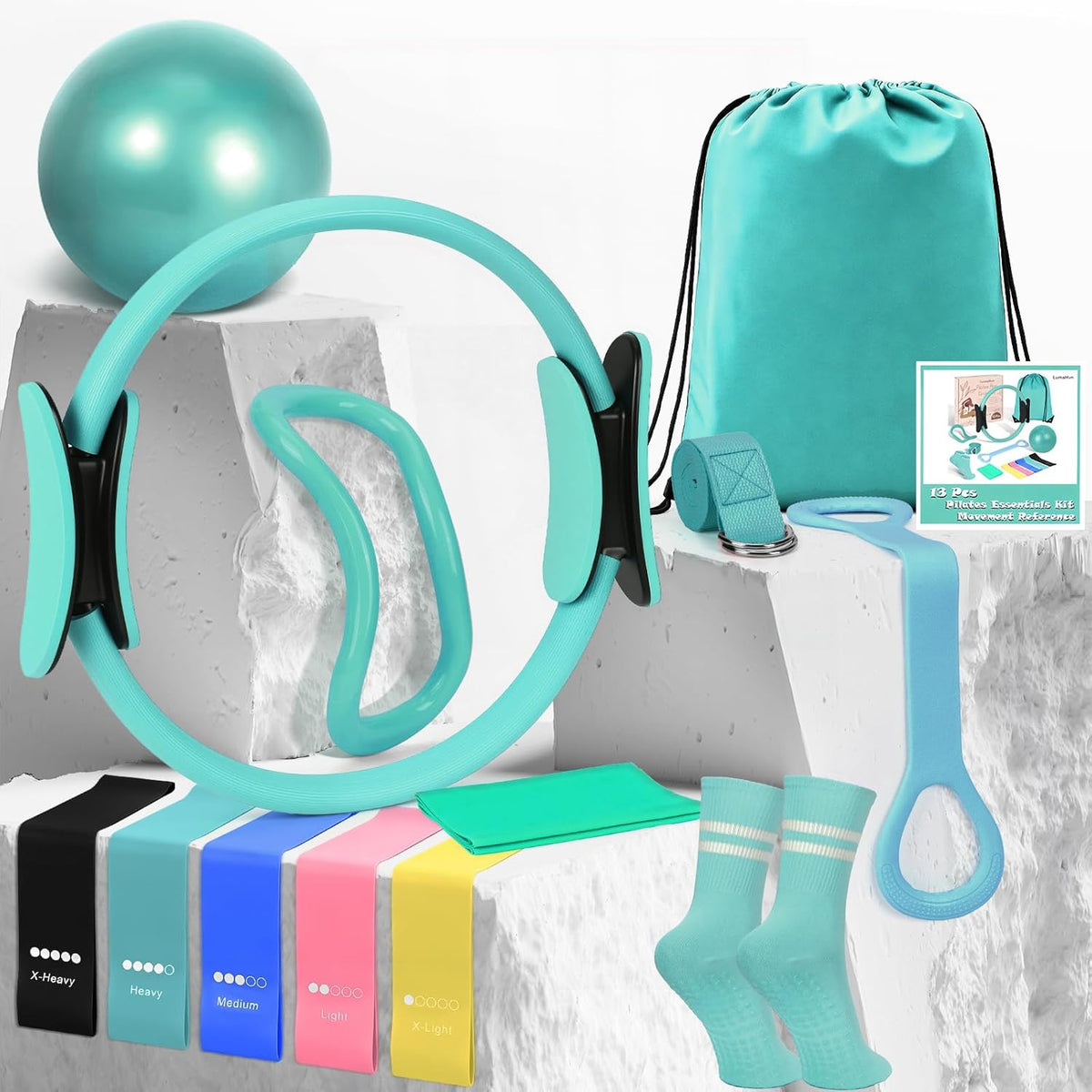 Pilates Kit for Women 13PCS, Pilates Ring Ball Resistance Bands Workout Set