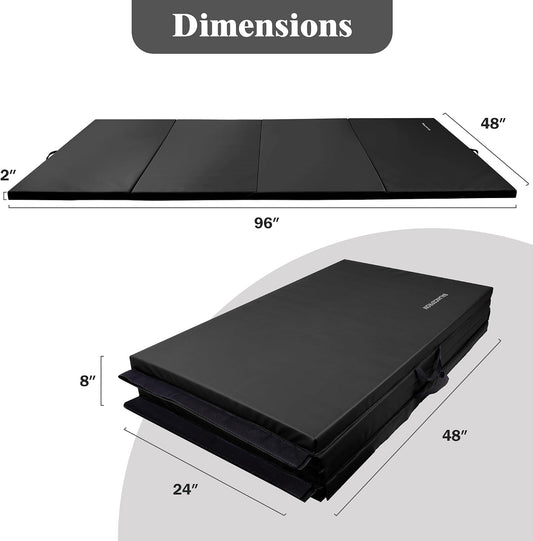 Folding Exercise Gymnastics Mat 4'x8'x2" Gym Workout Mat with Carrying Handles High-Density Portable Fitness Aerobics Mats for Home Gym Yoga Pilates Tumbling MMA Core Training, Multiple Colors