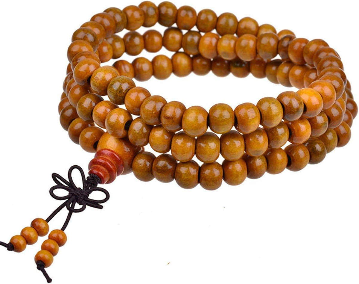 108 Mala Wooden Beads Bracelet Necklace Elastic Healing Wood Sandalwood Seed Buddhist Bracelet for Women Men Buddha Prayer Meditation Jewelry