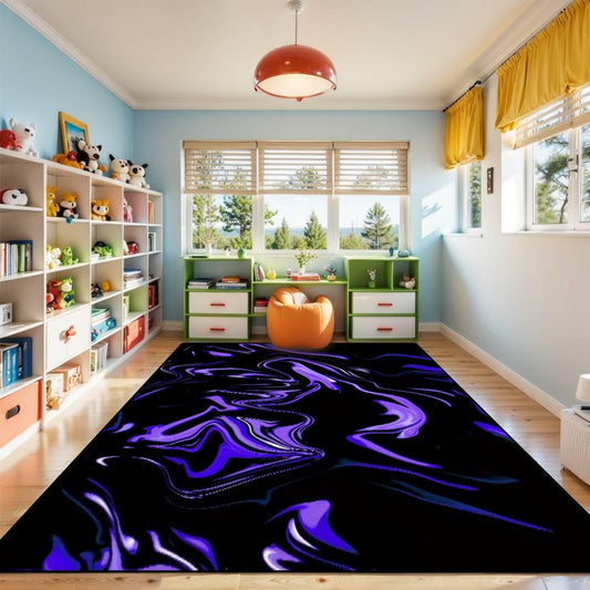 Marble Blue Ultra Violet Black Abstract Neon Purple Wave Gradient Art Rugs Soft Non-Slip Indoor Outdoor Bedroom Kids Modern Home Decor Carpet Mat Yoga Runner, Multicolor, 71x106''