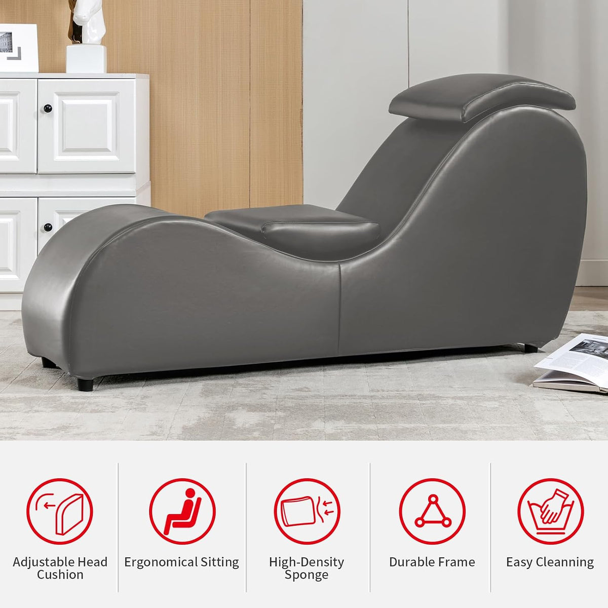 Yoga Chair for Adults, Velvet Yoga Chaise Lounge Chair Indoor for Adult Exercise, Stretching, Relaxation, Modern Tantra Chairs for Adults Couples for Bedroom,Living Room-Beige