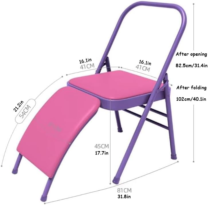 Folding Yoga Auxiliary Chair Iyengar Yoga Chair with Lumbar Back Support Yoga Practice Balance Chair for Yoga Studios Offices
