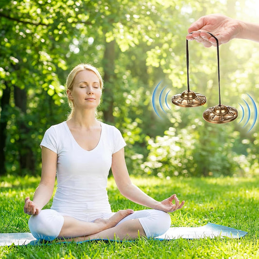 Tingsha Cymbals Meditation Chime Bells, 2.5 Inch Brass Tibetan Tingsha Bells Relaxation Musical Instruments for Mindfulness, Chakra Healing, Stress Relief, Sound Awakening, Yoga Meditation