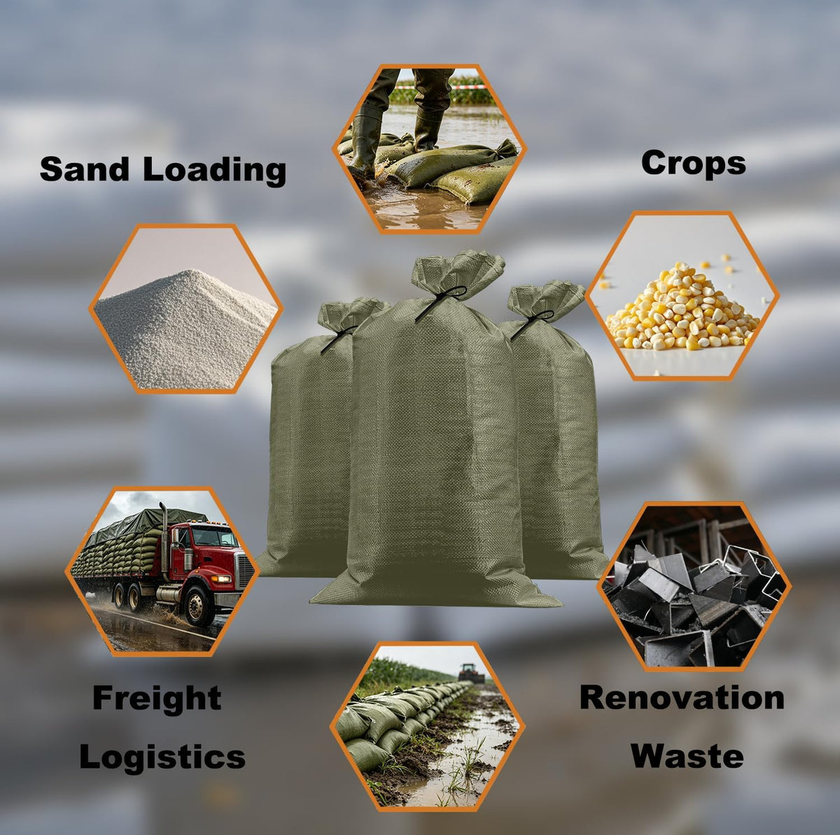 Heavy Duty Sand Bags for Flooding with Tie Strings, 100 Pack, 14x26 inches