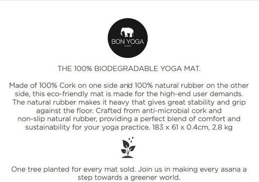 BON Yoga Mat 100% Biodegradable Cork & Natural Rubber, Non-Slip, Pilates Mat, Home & Studio Exercise Mat with Extra Grip for Hot Yoga and Comfort Workout, 72" x 24" x 0.16", 6lb
