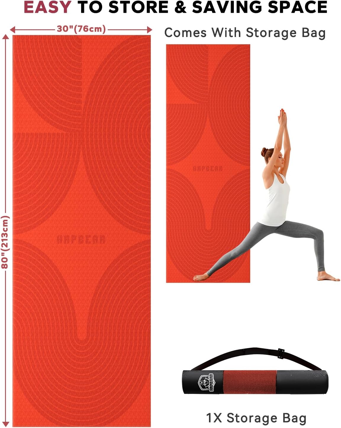 HAPBEAR Large Yoga Mat - 72"x36" Extra Wide Exercise Mat - 1/4" Thick Dual Color PVC | Anti-Slip Surface & High Cushioning - Ideal for Yoga, Pilates & Home Workouts - Bonus Mesh Bag