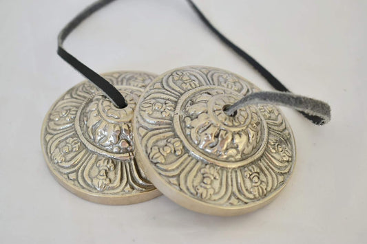 Tingsha/Tibetan Meditation Bell/Finger Cymbals with free Silk Case (2.8" Silver Bajra)