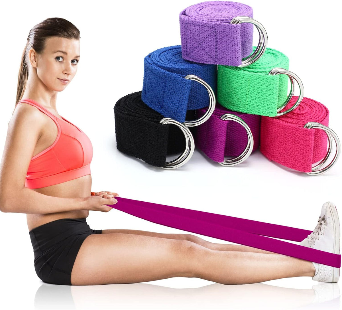 Yoga Strap Stretching Pilates Exercise Adjustable Straps 6 ft Non Elastic Yoga Belt with Adjustable D Ring Buckle for Pilates Gym Workouts Fitness