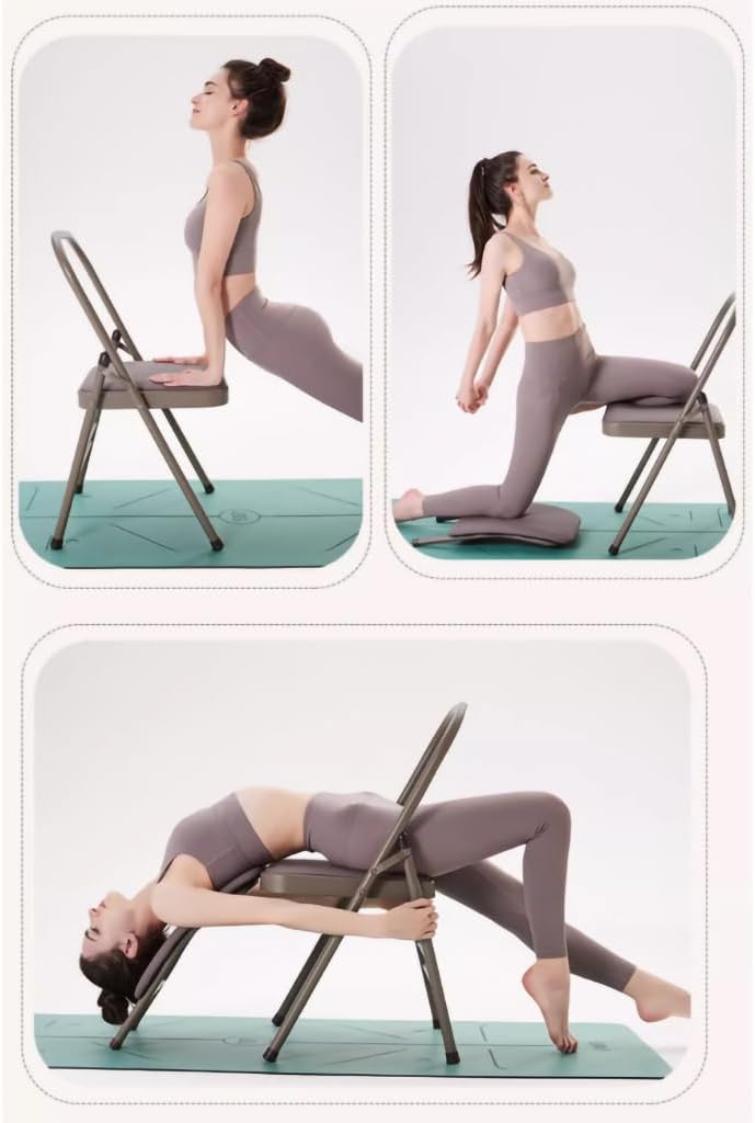 Backless Yoga Chair,Folding Yoga Chair,Yoga Auxiliary Chair with Lumbar Back Support,with Non-Slip Foot Covers,Yoga Auxiliary Chair,Balance Handstand Training Tool,Purple