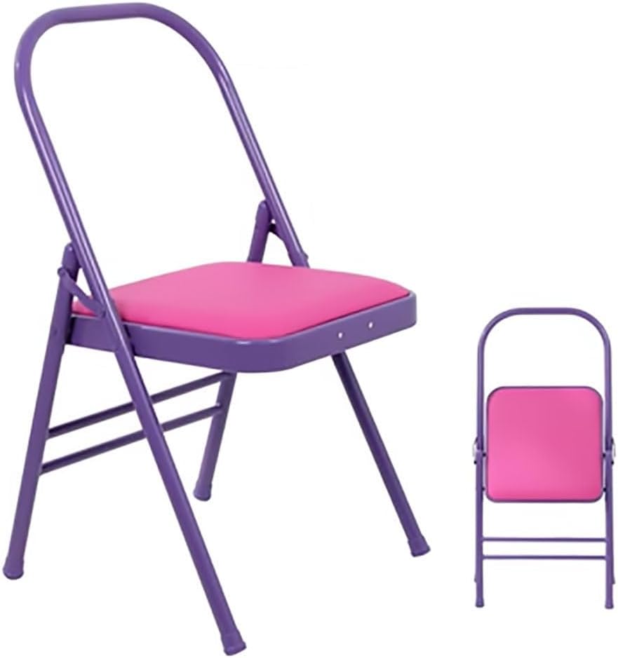 Yoga Auxiliary Chair with Lumbar Back Support,Folding Yoga Chair,Metal Frame,Iyengar Yoga Chair,Pilates Yoga Chair,Yoga Inversion Chair Gray, Black, Purple,Grey-A