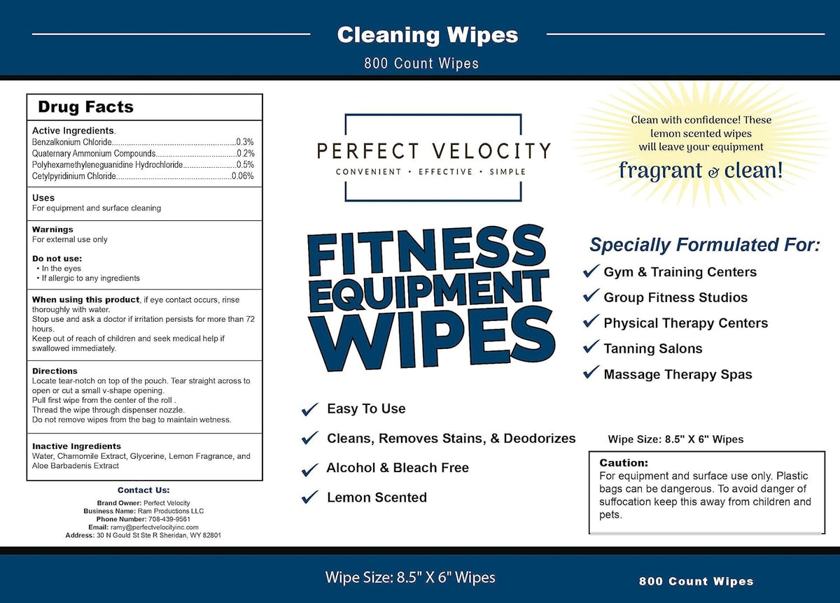 Fitness Gym Equipment Wipes - 4 Rolls of 800 Pre-Moistened Cleaning Refill Wet Wipes - For Upwards and Downwards Dispensers