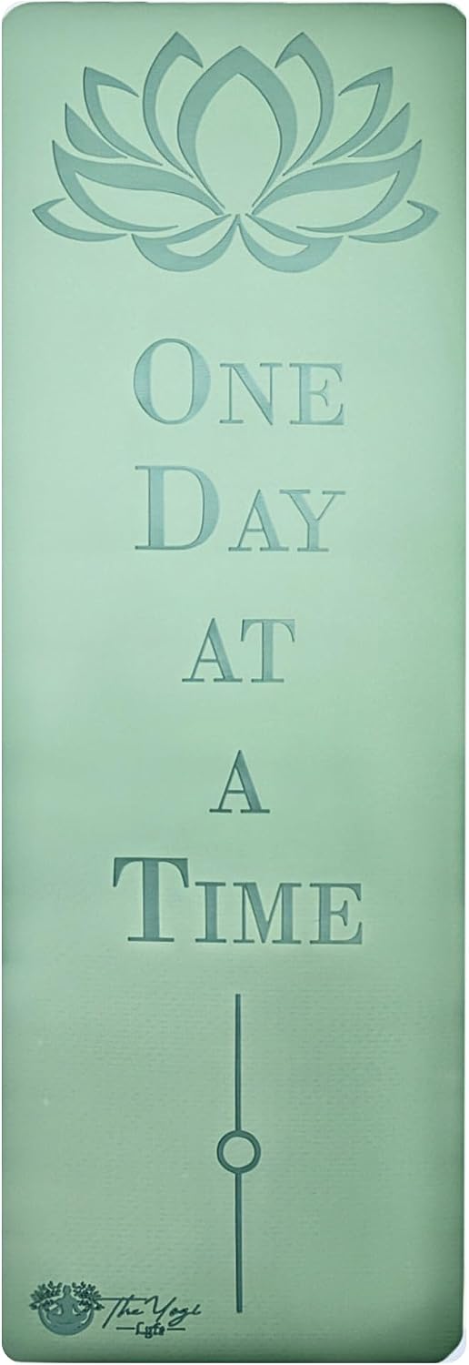 Recovery Lyfe Yoga Mat – “One Day at a Time” Engraving, Non-Slip Eco TPE, Sage Green, 72" x 24" x 6mm, Yoga & Meditation Mat for Recovery and Grounding