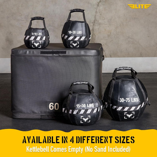 Elite Kettlebell Sandbag - Heavy Duty Sand Weights Bag for Cross Training, Strength Training, Workout, Functional Fitness, Adjustable Weight, Durable Training Equipment for Home & Gym (UN-FILLED)