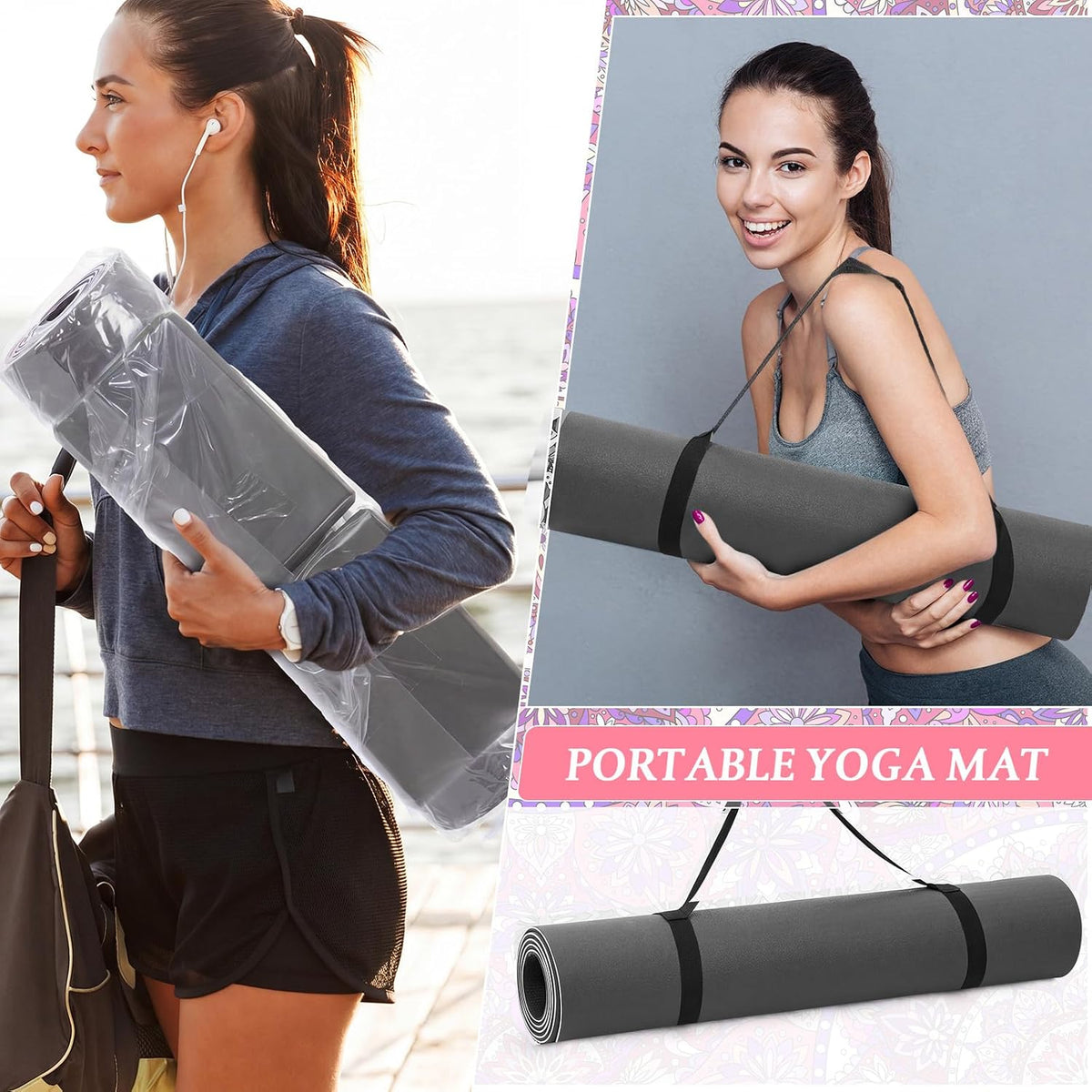 3 Pcs Yoga Mat and Blocks Set 6mm Non Slip Strap