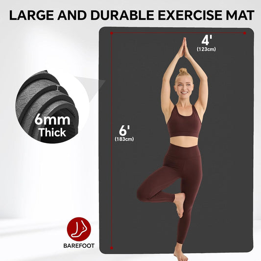 Extra Large Yoga Mat 6'x4'(1/3" & 1/4" Thick), Non-Slip, Ultra Durable, Wide Workout Mat, Wide Exercise Mats for Home Workouts, Yoga, Pilates, Stretching (Barefoot Exercise)