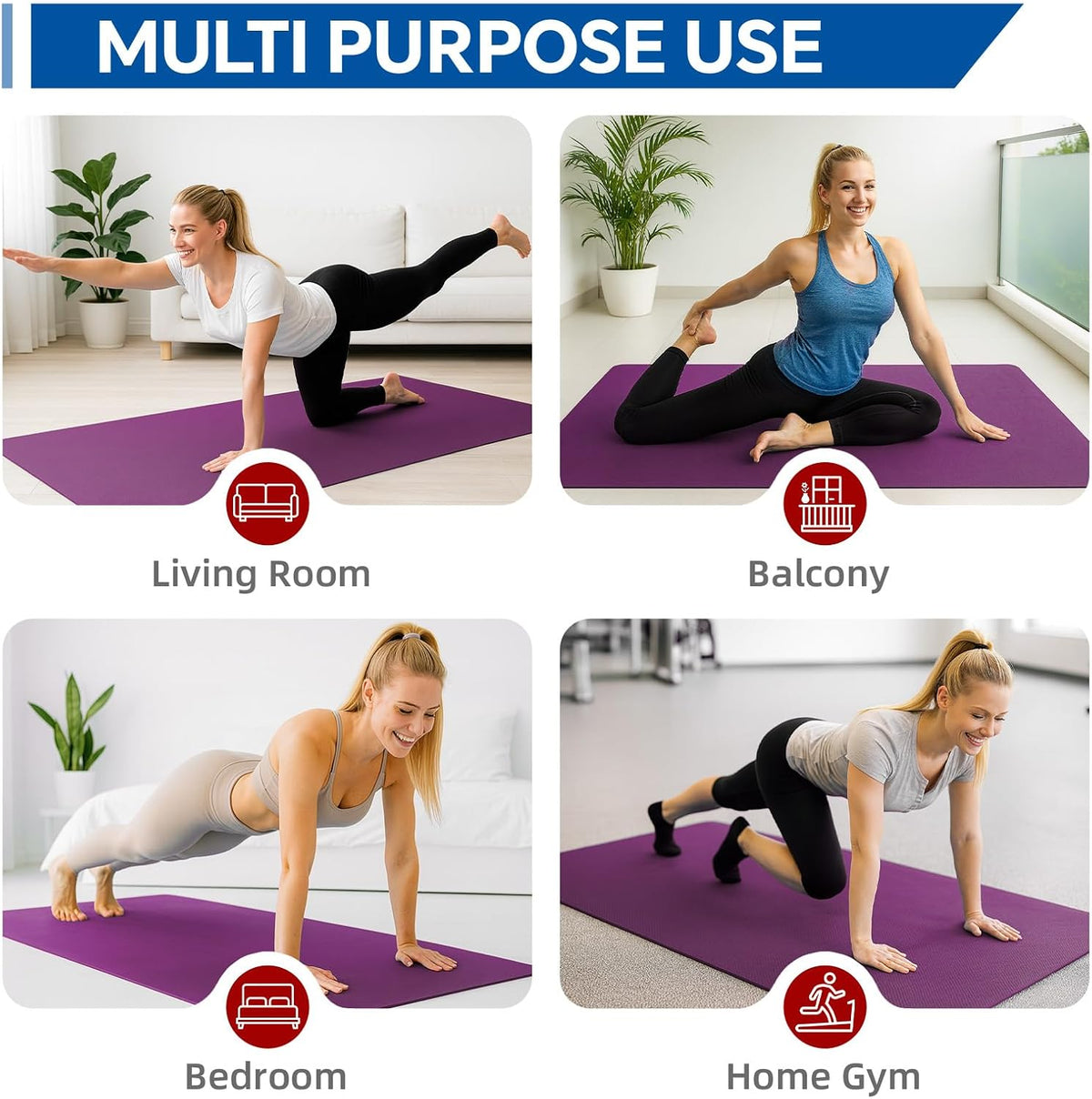 Extra Large Yoga Mat 6'x4'(1/3" & 1/4" Thick), Non-Slip, Ultra Durable, Wide Workout Mat, Wide Exercise Mats for Home Workouts, Yoga, Pilates, Stretching (Barefoot Exercise)