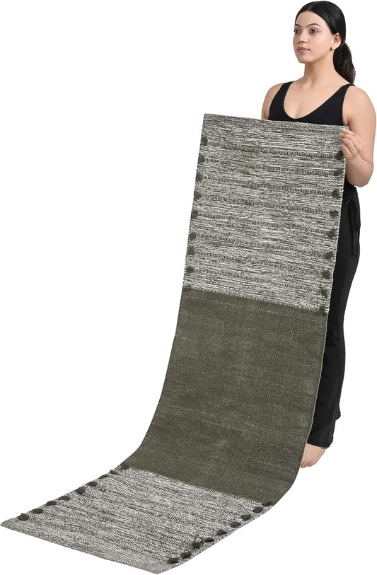 Handmade Organic Cotton Yoga Mat Cotton Exercise Rug – Handwoven, Absorbent & Hand Washable Fitness Mat Ideal for Yoga, Workouts and Meditation