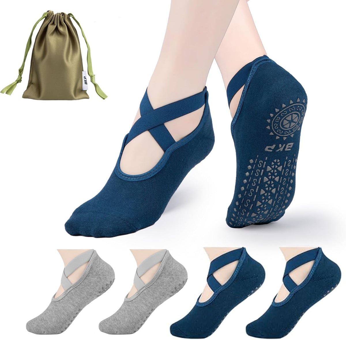 BKP Yoga Socks for Women,Pilates Socks Non Slip Grip Socks