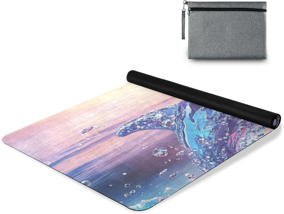 Dolphin Purple printed non toxic yoga mat for gym, natural rubber non slip, with Yoga bag cover tapete para ejercicio 71x26 inches