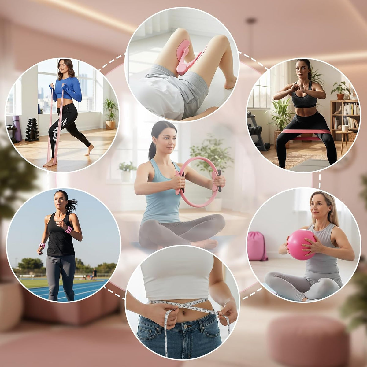 All-in-One Home Workout Kit for Women–Pilates Kit with Ankle Weights, Magic Circle 12 inch, Resistance Bands, Mini Pilates Ball, Carry Bag – Beginner Pilates Gift Set for Mother's Day, Birthday