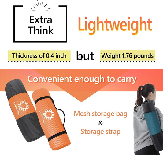 Thick Yoga Mat, 1/2-Inch Extra Thick NBR Mat with Enhanced Stability - Textured Design, Lightweight Mat with Carrying Strap & Case for Yoga, Pilates, Gym & Home Use (Dark green Colors)