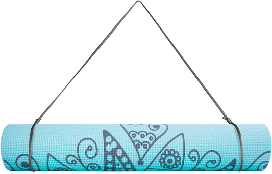 Barbell Yoga Mat with Carry Strap, 5mm, Mandala Design, Light Blue