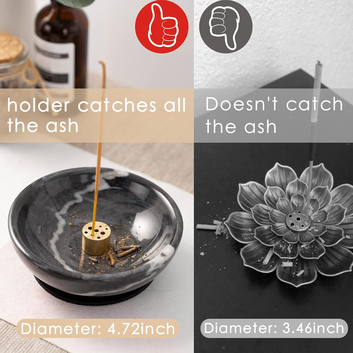 Incense Holder, Beautiful Natural Marble Incense Burner for Meditation, 9 Incense Holes Suitable for Most Types (Black)