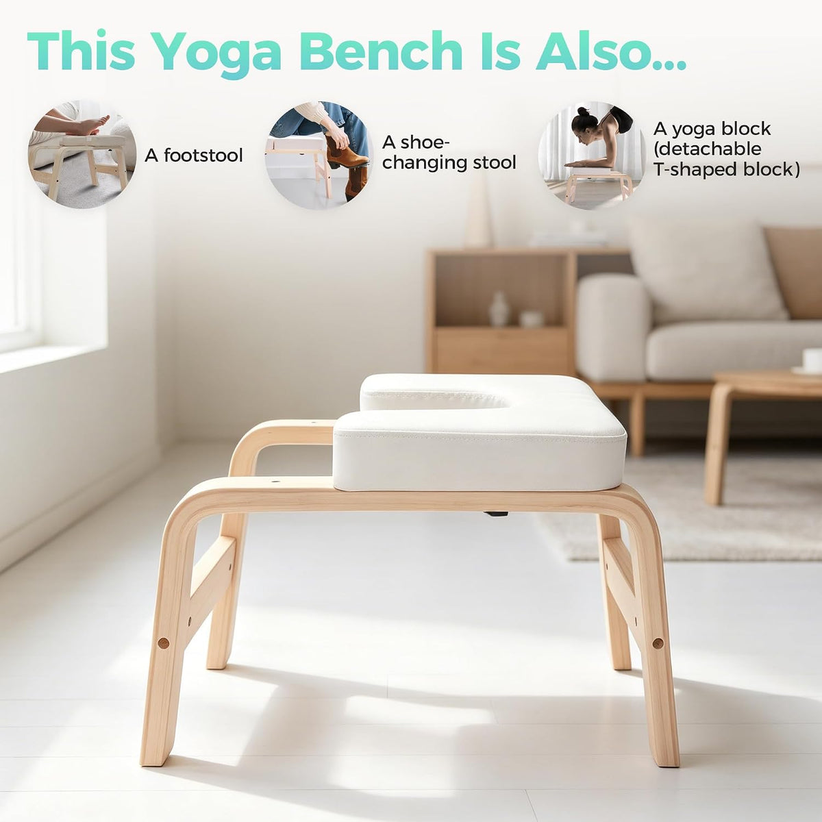 Yoga Headstand Bench, 25 Inch Yoga Inversion Bench with Seat Cushion, Portable Stand Yoga Chair 440.92lbs Capacity for Balconies, Offices, Gyms