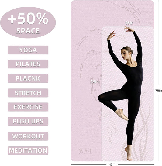 Extra Wide Yoga Mat 76"x40"x10mm TPE Non-Slip Fitness Exercise Mat