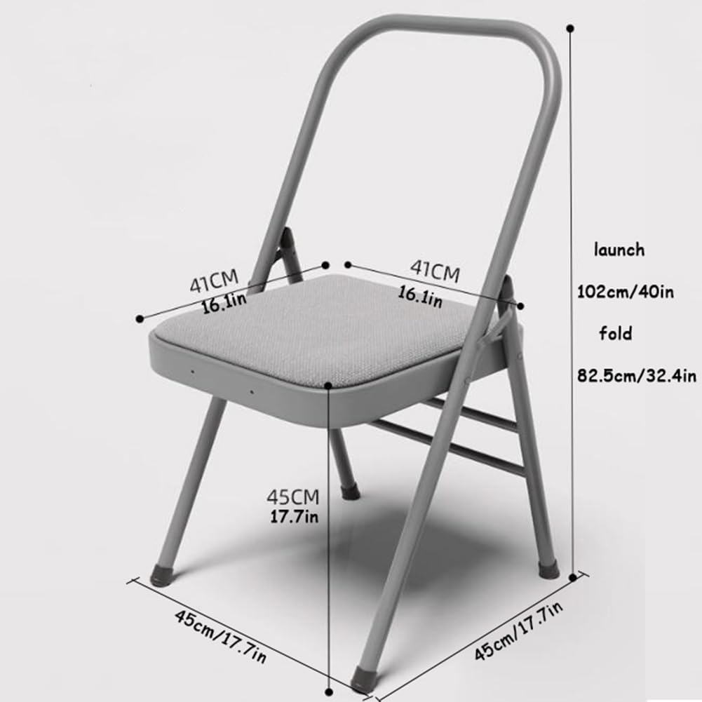 Yoga Auxiliary Chair Backless Yoga Chair Iyengar Yoga Chair Portable Folding Yoga Chair with Non-Slip Feet Covers Double Beam Design