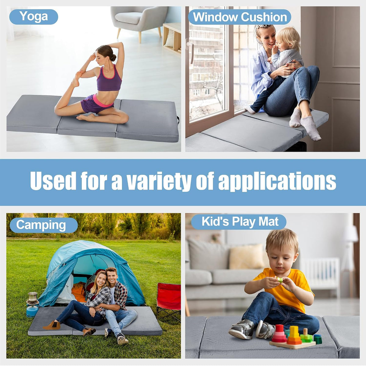 Floor Lounger Pillow,Foldable Soft Memory Foam Floor Pillow Portable 3-Piece Folding Pillow with Handle,Suit for Meditation,Playing,Yoga,Reading,Sleeping(Dark Gray)
