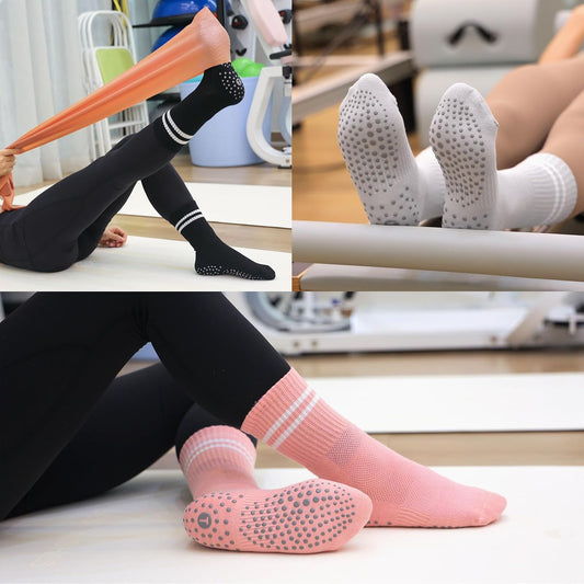 Pilates Socks for Women, Grip Yoga Crew Socks, Non Slip Socks