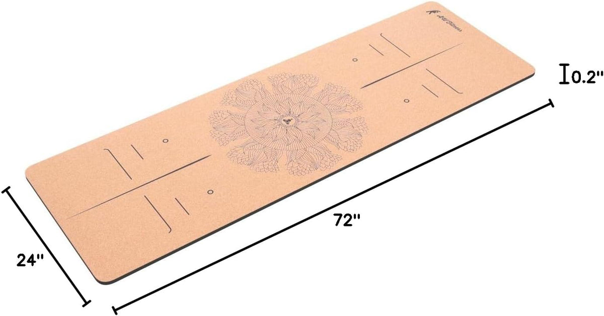 AW Fitness Premium Cork Yoga Mat | Extra Thick, Long | Natural Cork & Non-Toxic Rubber | Best for Yoga, Pilates, Exercise | Mandala Meditation Design with Markers (72-Inch x 24-Inch x 5mm Thick)