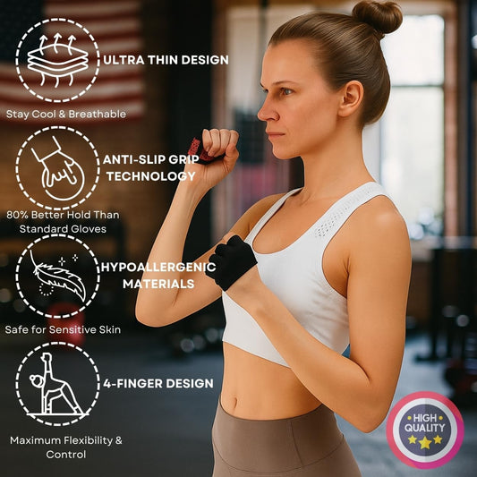 Mini Workout Gloves Women - Thin Gym Gloves with Grips for Weight Lifting, Pilates, Yoga & Dance - Minimal Fingerless Callus Guard for Women Weightlifting Exercise