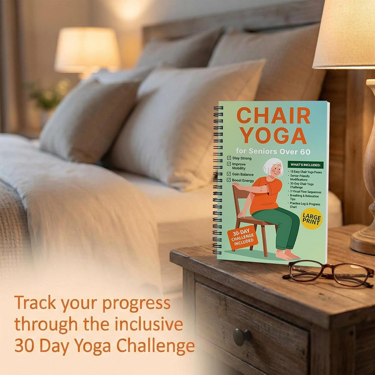 Chair Yoga for Seniors Over 60, 30-Day Challenge Gentle Seated Yoga Exercises Guidebook, Step-by-Step Fitness Planners Instructions Books for Seniors Beginners – 8.2″ x 5.5″ Pink Yoga Book