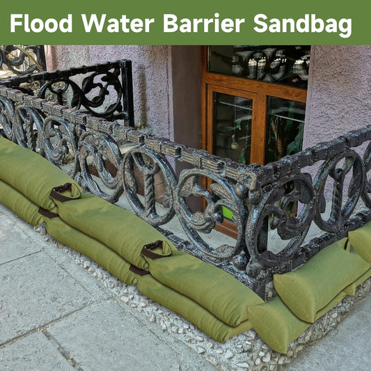 Flood Water Barrier Sand Bags - Thickened Long Canvas Flood Protection Sandbags with Insert Buckle Reusable Quick Flood Barrier for Home Door Window Basement Garage Floor Flood Control - 11"x28"