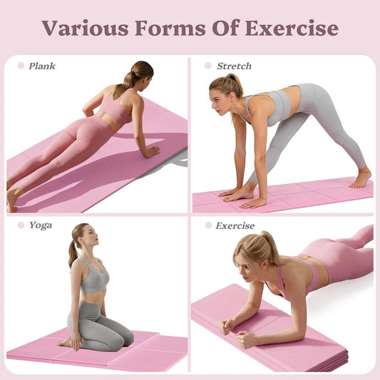 Foldable Yoga Mat Non Slip, Pilates Fitness Mats, 72" x 24" Extra Width & Thick, Anti-Tear Exercise Mat with Carrying Strap and Bag, Workout Mats for Stretching,Yoga Studio,Gym or Home Workouts