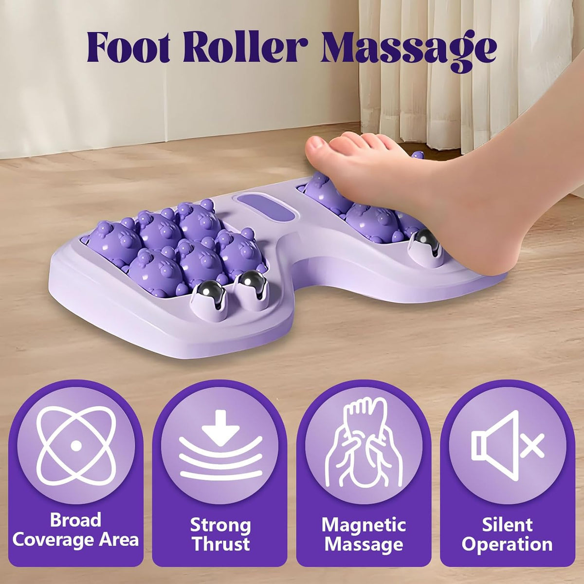 Portable Double Foot Massage Roller for Plantar Fasciitis Relief, Dual Acupressure Therapy for Pain & Stress Relief, Reflexology Tool for Improved Circulation at Home or Office (Purple)