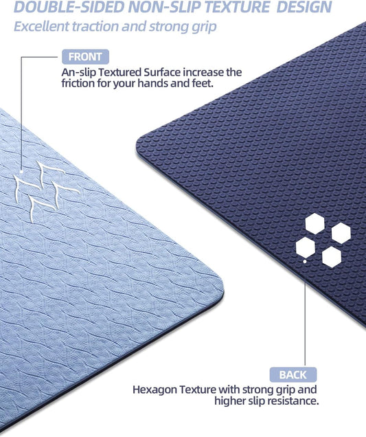 Yoga Mat Non Slip, Anti-Tear 1/4 Thick TPE Yoga Mats for Women and Men, 72"x24" Exercise & Fitness Mat with Carrying Strap, Workout Mats for Yoga, Pilates and Floor Exercise