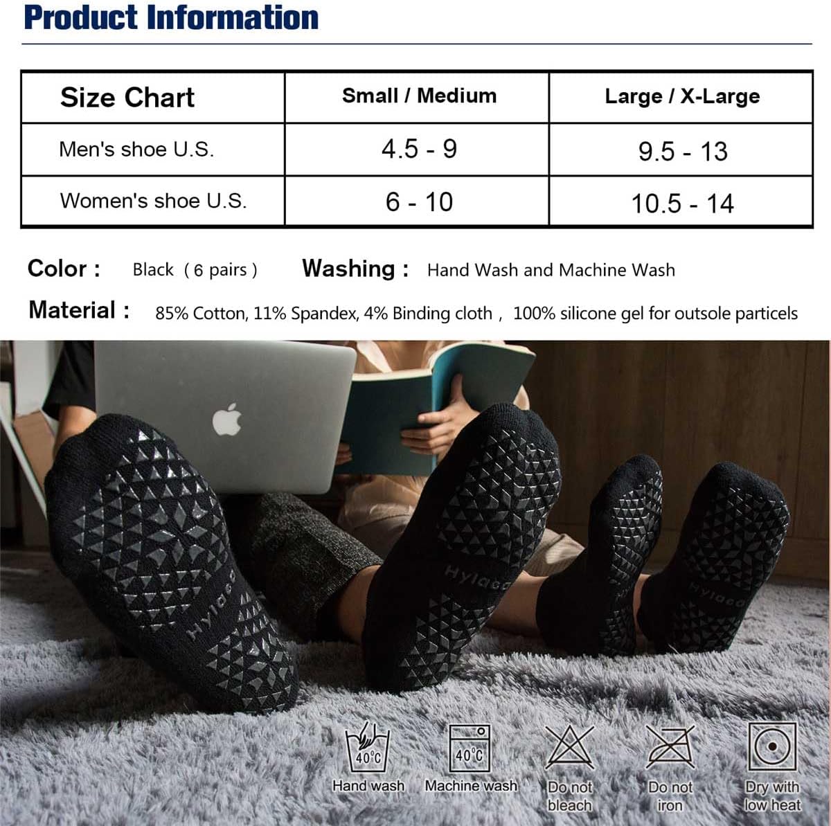 Unisex Non Slip Socks with Grip for Yoga, Hospital, Pilates, Barre | Ankle, Cushioned