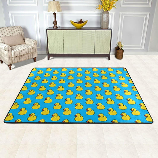 Rubber Duck Soft Flannel Playroom Rug with Anime Design - Yoga Mat Carpet, Machine Washable Floor Decor