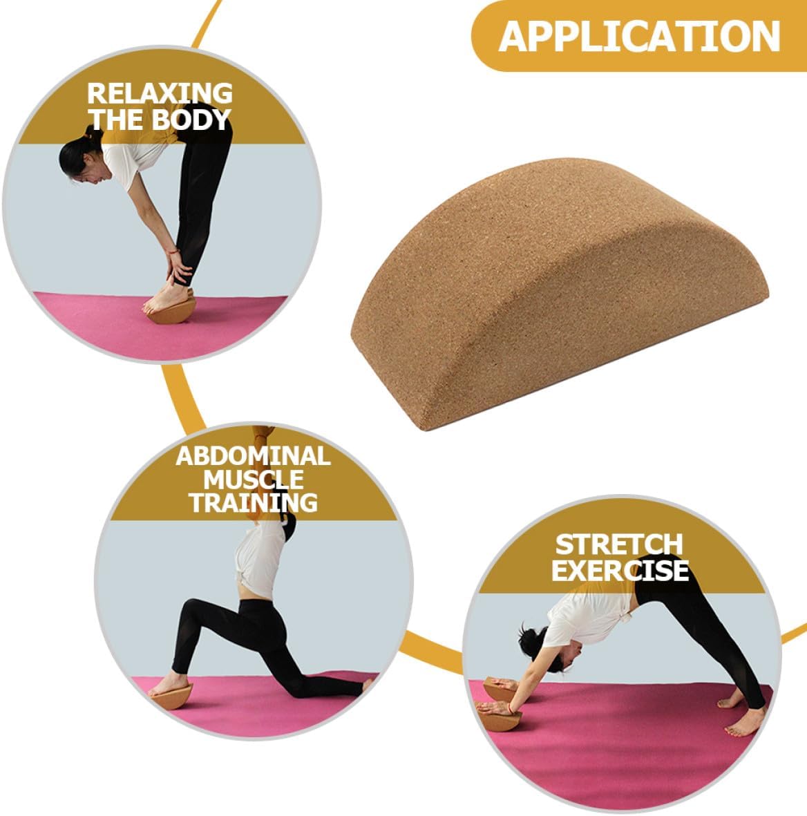 Yoga Training Blocks Set, Nonslip Cork Half-moon Balance Bricks for Core Muscle Exercise, Sturdy Yoga Prop for Stability and Balance Fitness at Home