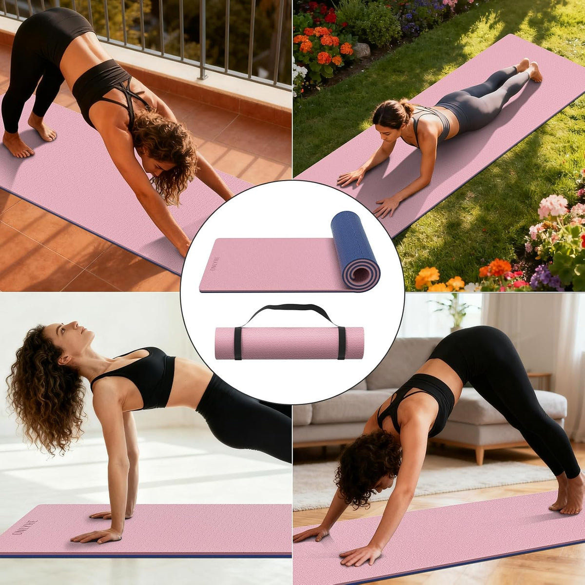 Extra Thick 12mm TPE Exercise Yoga Mat with Strap, 72"L x 24.8"W Non-slip Workout Mat for gymnastics, Pilates, Home, Workout, Gym Floor Fitness