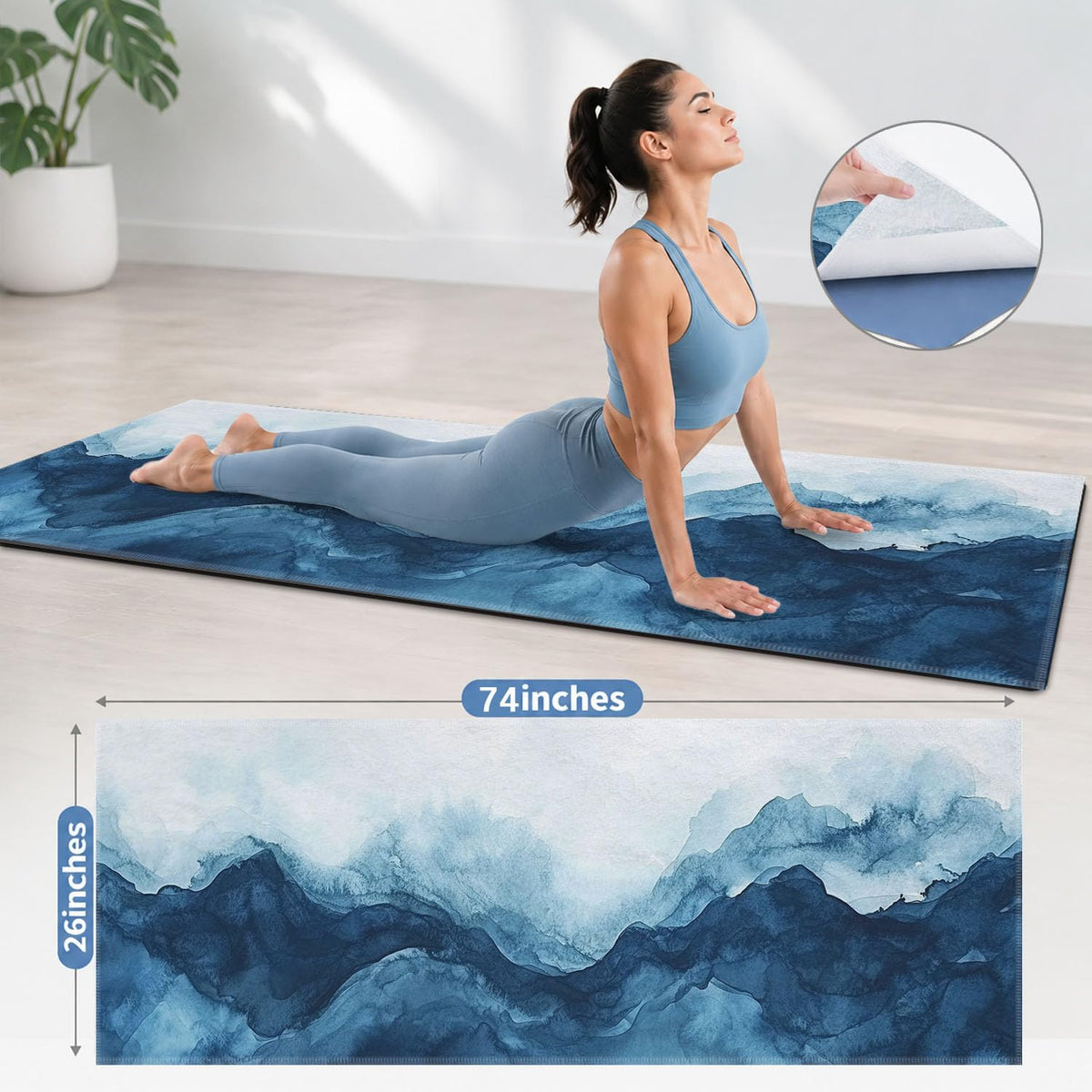 Yoga Mat Towel, Hot Yoga Non Slip with 4 Corner Pockets, 70 x 26 in