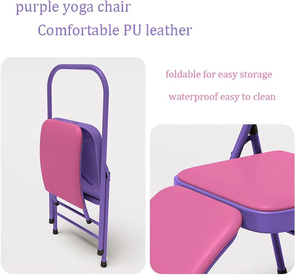 Yoga Auxiliary Chair Iyengar Yoga Chair Foldable Balance Training,with Lumbar Support 300lbs Capacity,Pink-Waist Drag Yoga Chair