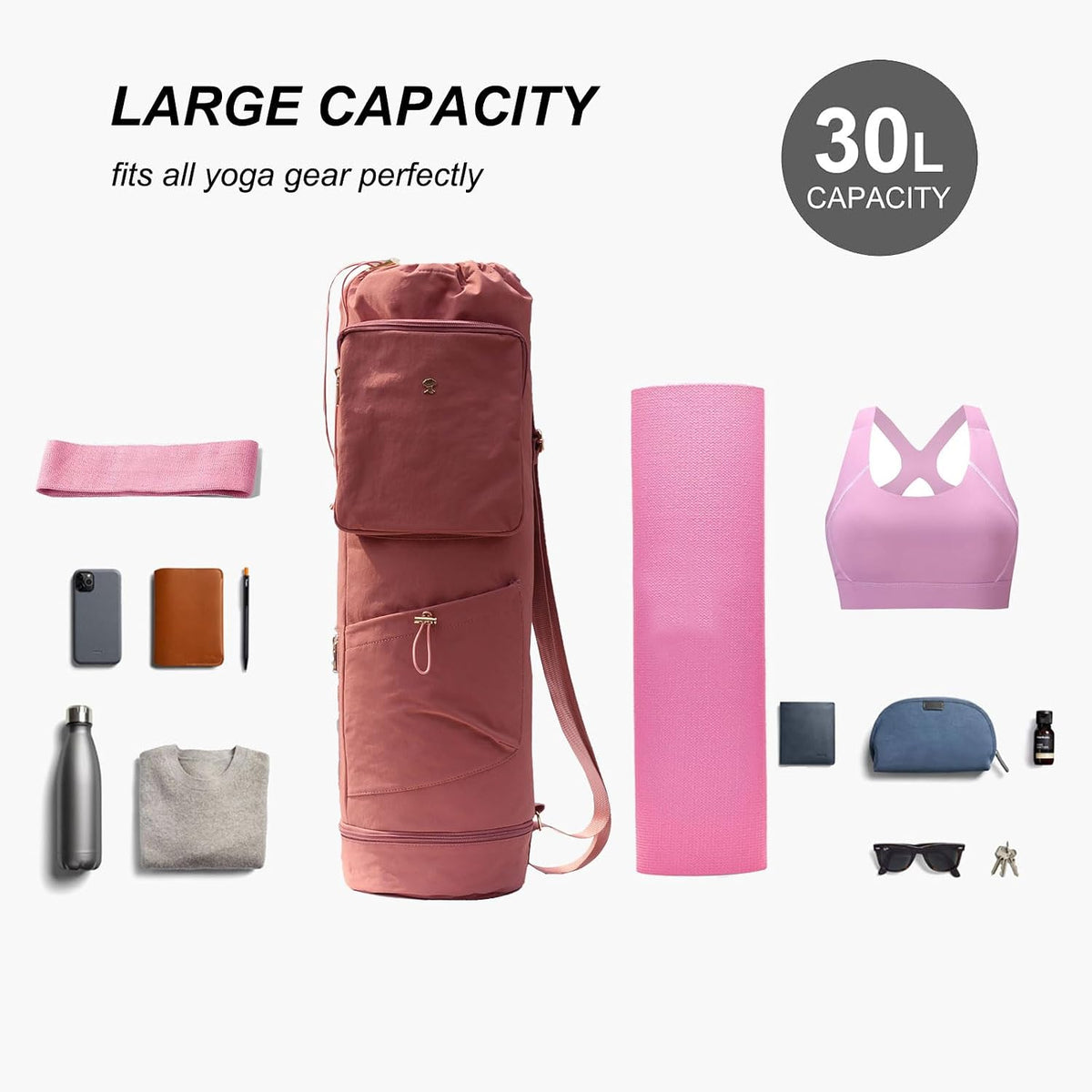 Yoga Mat Bag with Multi Pockets Drawstring Yoga Mat Carrier Pilates Exercise Multi-Functional Storage Bag