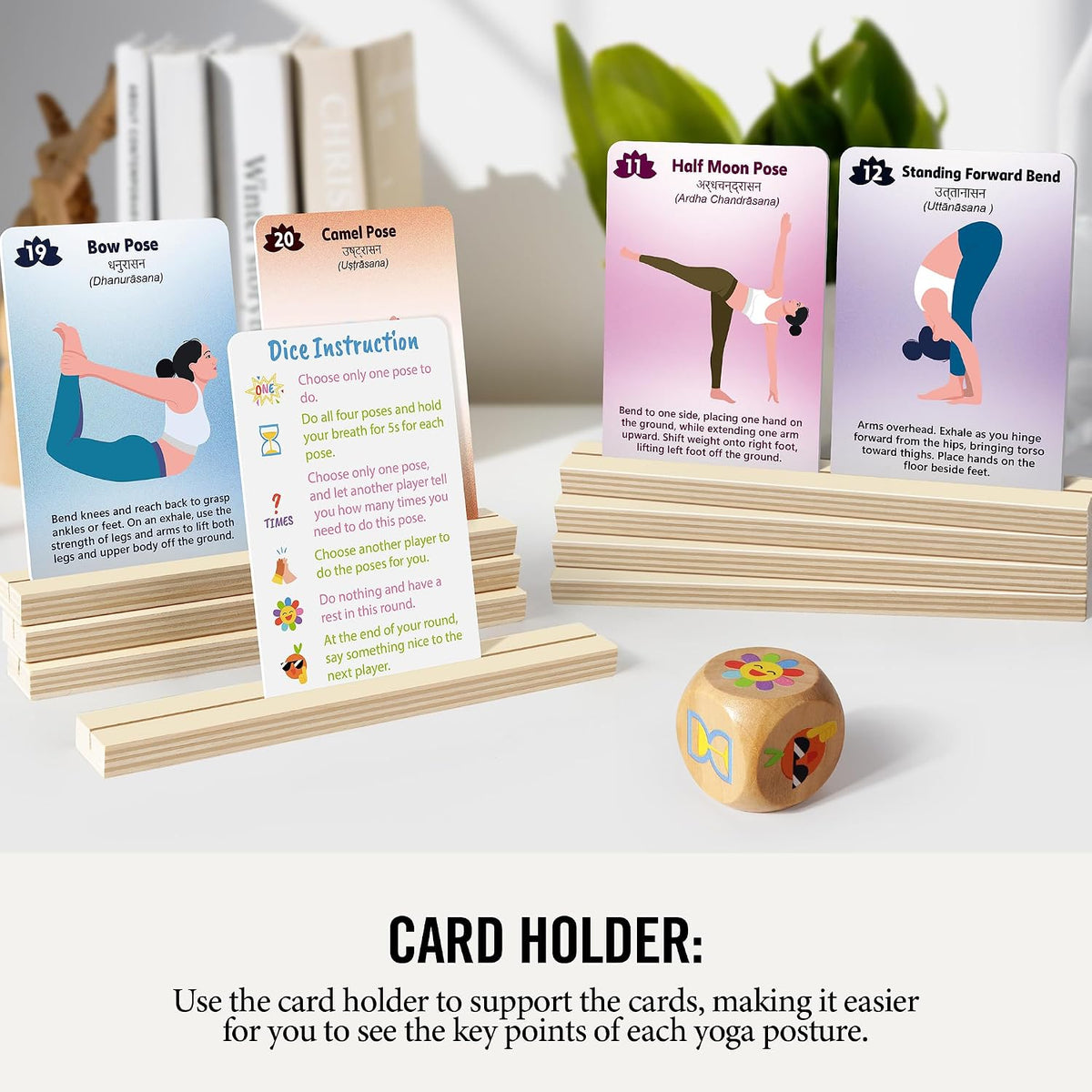 Homotte Wooden Yoga Dice and Yoga Cards Set for Kids 3+